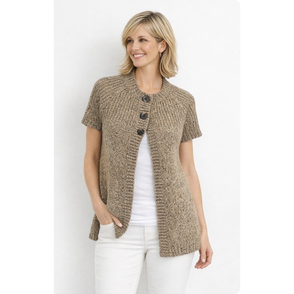 Charter Club Cardigan Sweater Women Medium Brown Excellent Short‎ Sleeve Ribbed